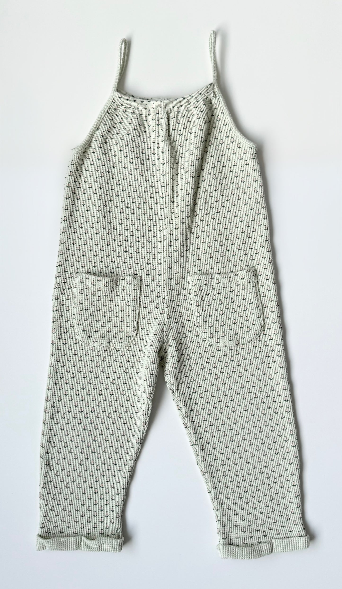 Zara Green Waffled Dainty Floral Tank Jumpsuit (2-3 Years)