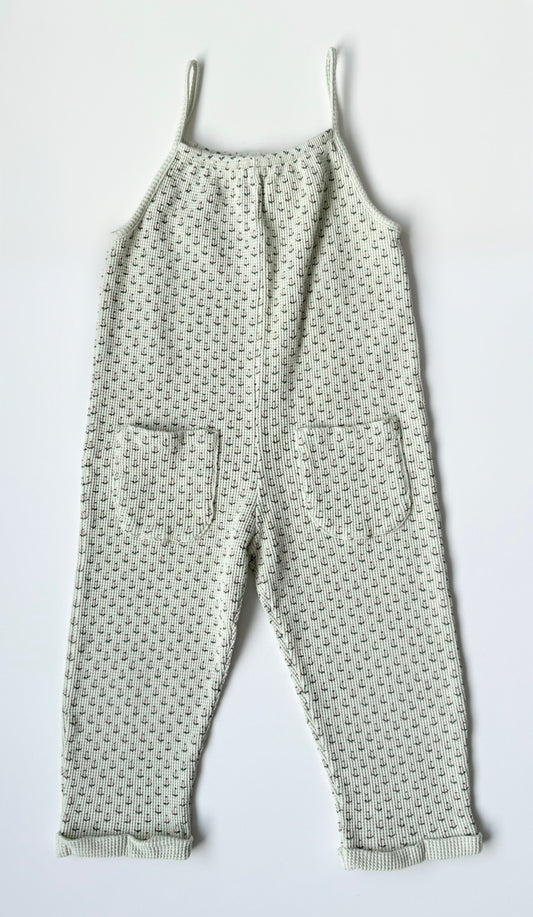 Zara Green Waffled Dainty Floral Tank Jumpsuit (2-3 Years)