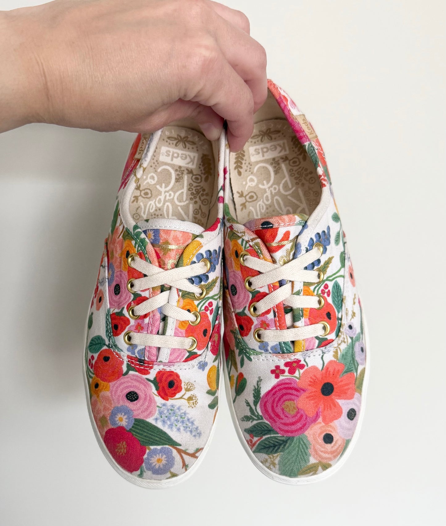 Keds x Rifle Paper Co. Bright Floral & Gold Detail Lace Up Sneakers (Kids 2)