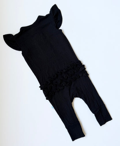 Posh Peanut Black Ribbed Sleeveless Jumpsuit (3-6 Months)