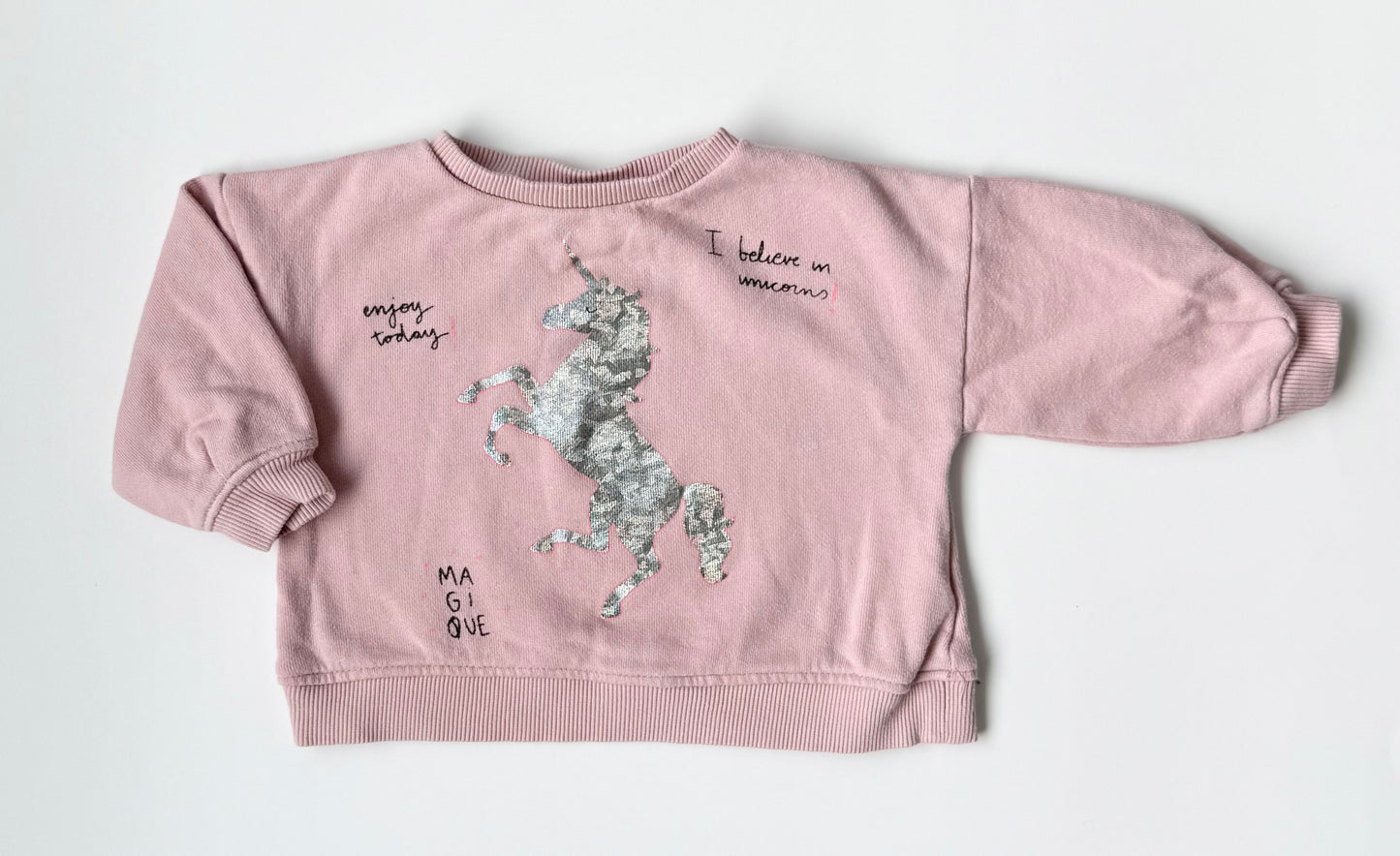 Zara Pink Sparkle Unicorn Crewneck Sweater (6-9 Months)