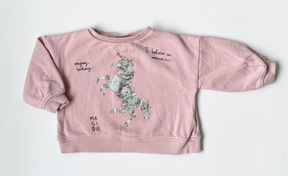 Zara Pink Sparkle Unicorn Crewneck Sweater (6-9 Months)
