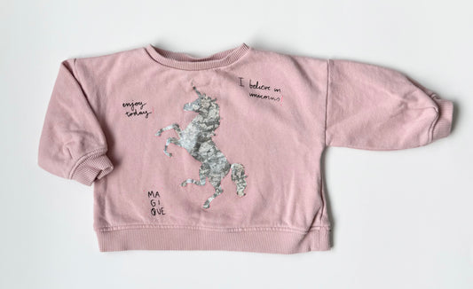 Zara Pink Sparkle Unicorn Crewneck Sweater (6-9 Months)