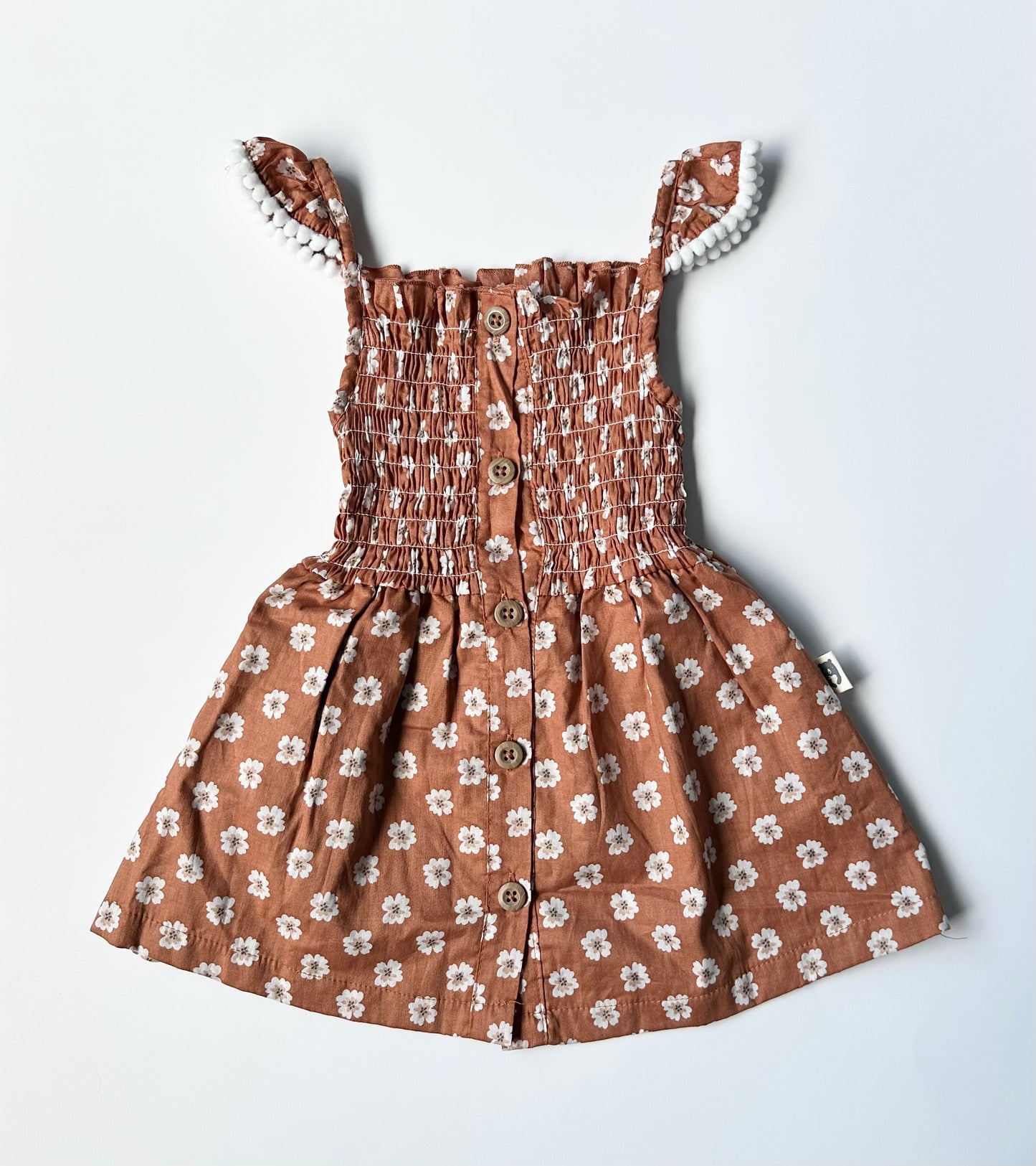 Rabbit + Bear Brown Dainty White Floral Dress (18 Months)