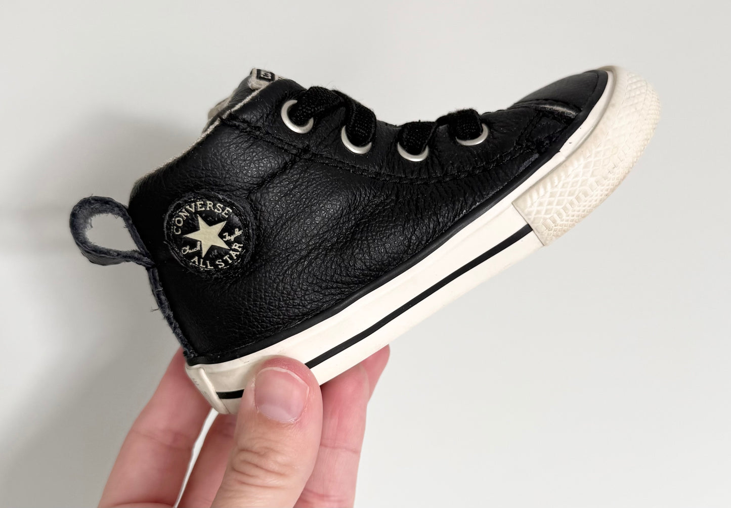 Converse Black Leather High Top Stretch Lace Sneakers (5)