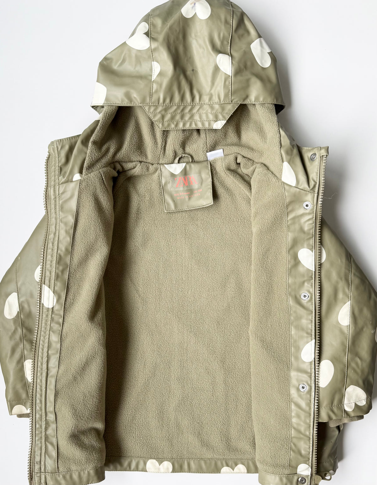 Zara Green Hearts Fleece Lined Rain Jacket (3-4 Years)