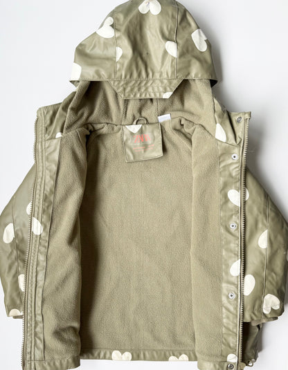 Zara Green Hearts Fleece Lined Rain Jacket (3-4 Years)