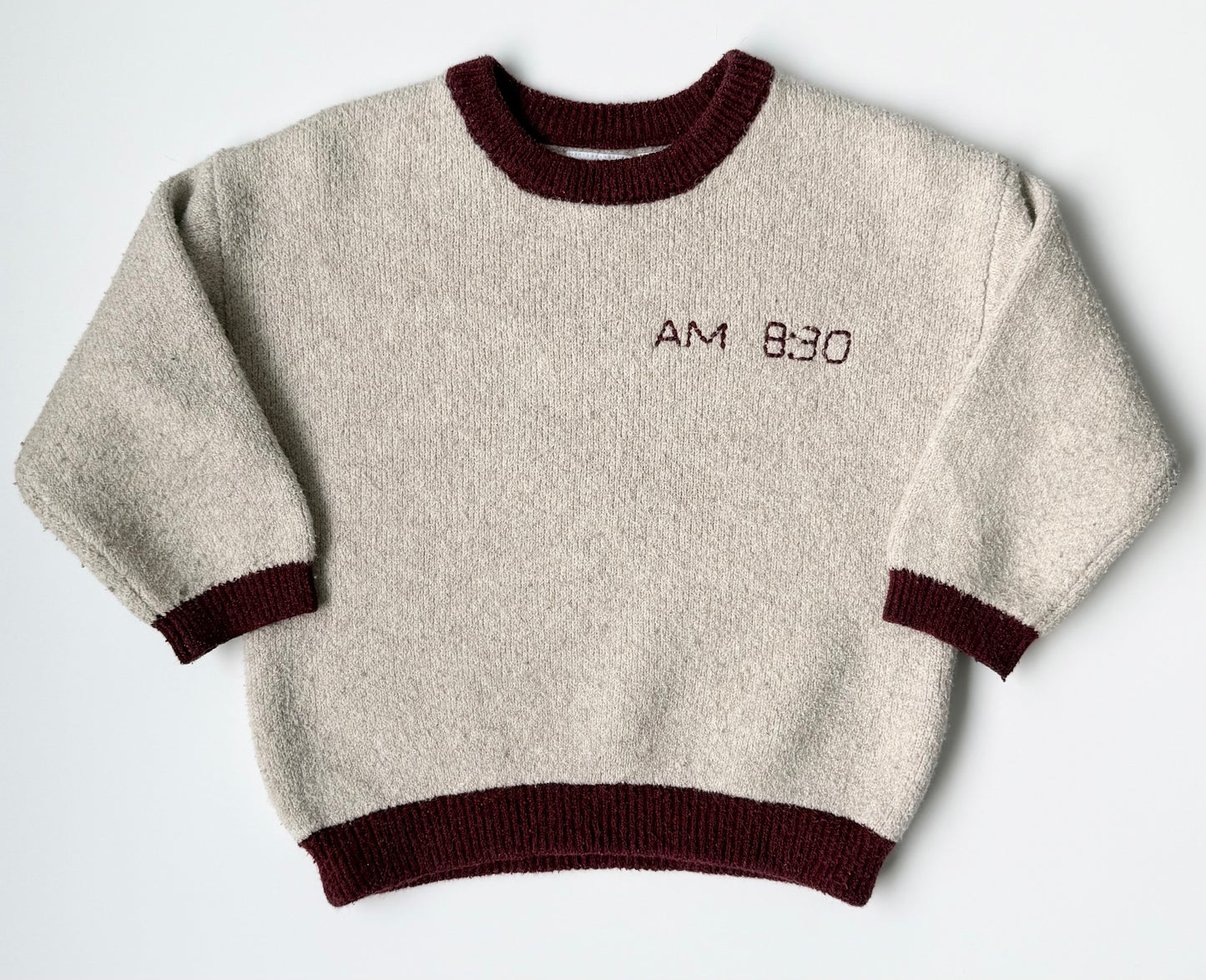 Zara Cream & Burgundy “AM 8:30” Knit Sweater (18-24 Months)