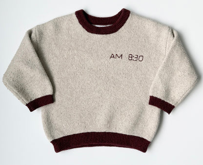 Zara Cream & Burgundy “AM 8:30” Knit Sweater (18-24 Months)