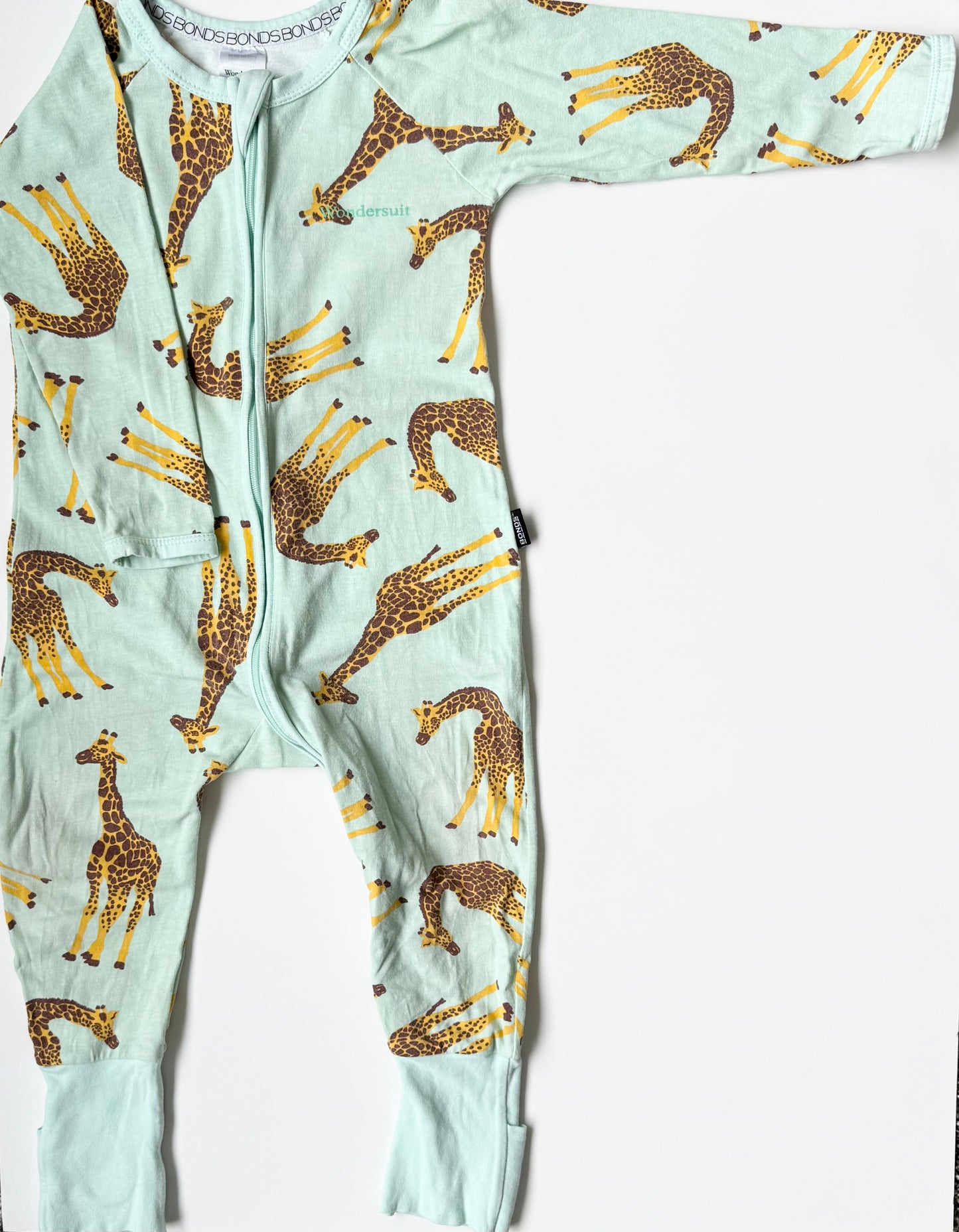 Bonds Wondersuit Light Blue Giraffes Sleeper Romper (12-18 Months)
