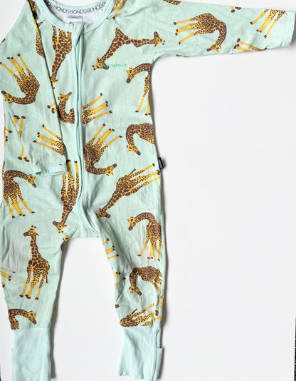 Bonds Wondersuit Light Blue Giraffes Sleeper Romper (12-18 Months)