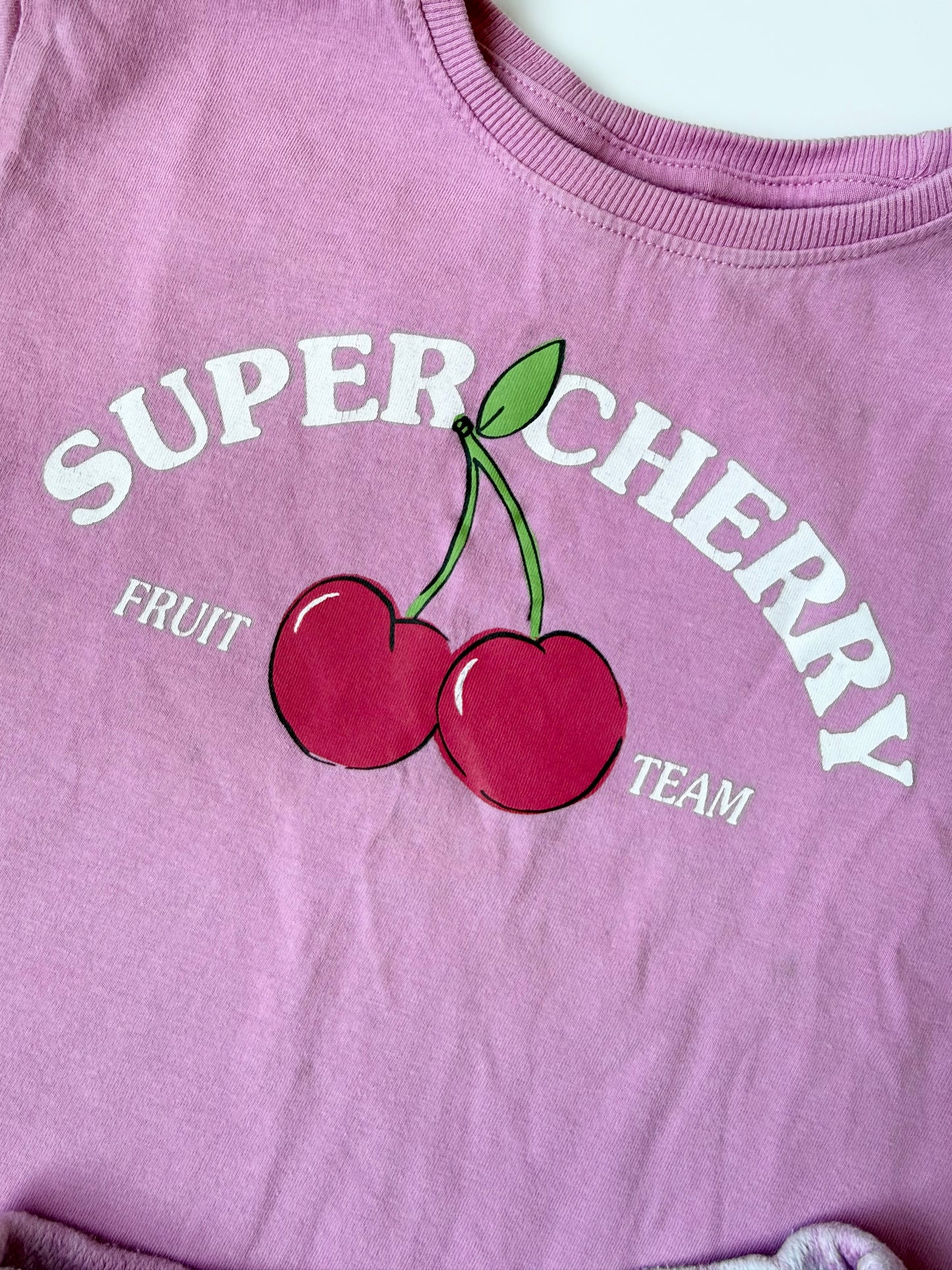Zara Pink “Super Cherry” T-Shirt & Matching Pink Tie Dye Knit Shorts Set (2-3 Years)
