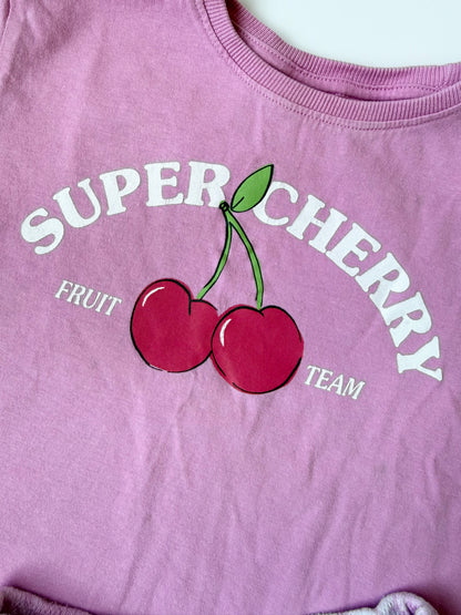 Zara Pink “Super Cherry” T-Shirt & Matching Pink Tie Dye Knit Shorts Set (2-3 Years)
