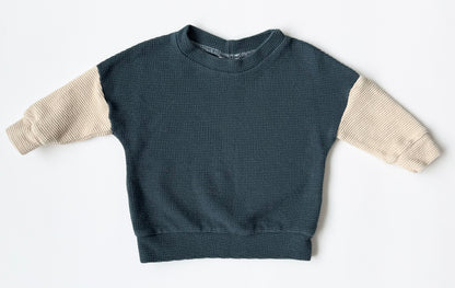 Dear Aspen Dark Turquoise & Beige Waffle Sweater (9-12 Months)