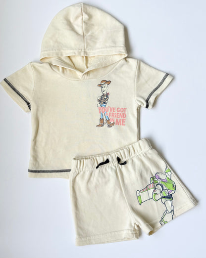 Disney Baby Pixar Toy Story Light Yellow Characters Short Sleeve Hoodie & Shorts Set (12 Months)