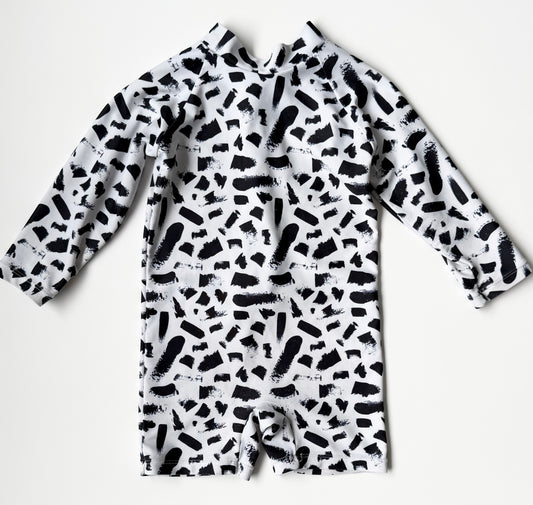 Current Tyed White & Black Strokes Sunsuit (12 Months)