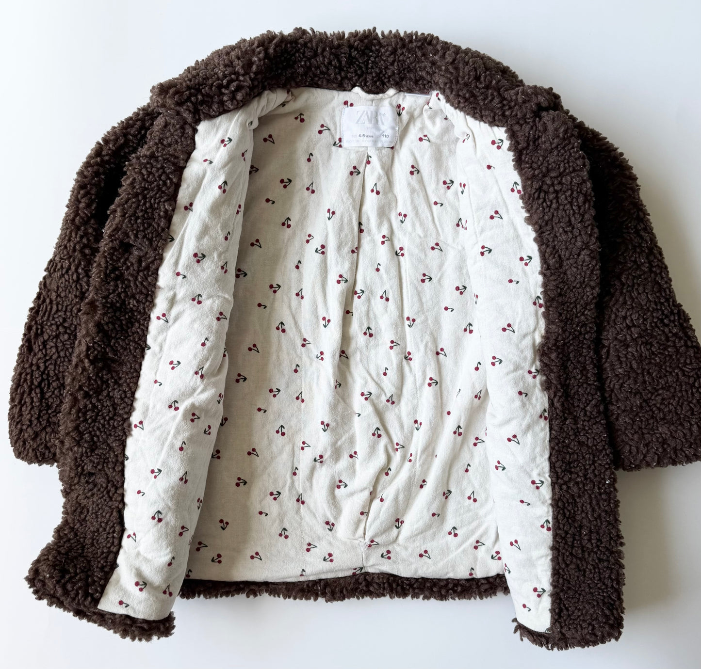 Zara Brown Teddy Bear Sherpa Cherries Jacket (4-5 Years)