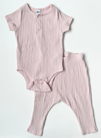 Old Navy Pink Ribbed Onesie & Pants Set (12-18 Months)