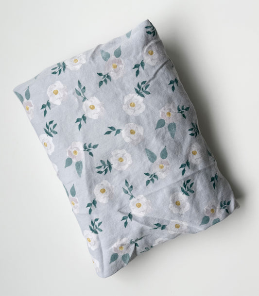 Moss & Willow Light Blue/Grey Floral Crib Sheet