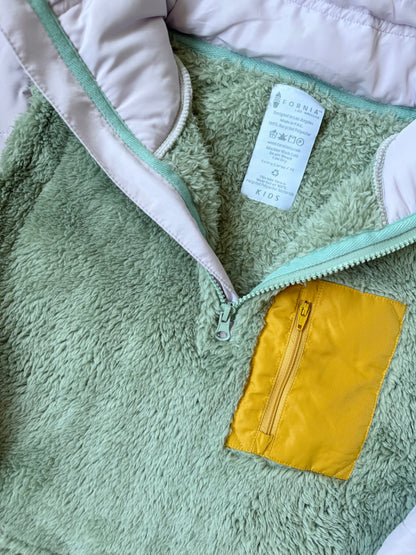 Fornia Kids Green & Purple Fluffy 1/4 Zip Cropped Jacket - Extra Large (14)