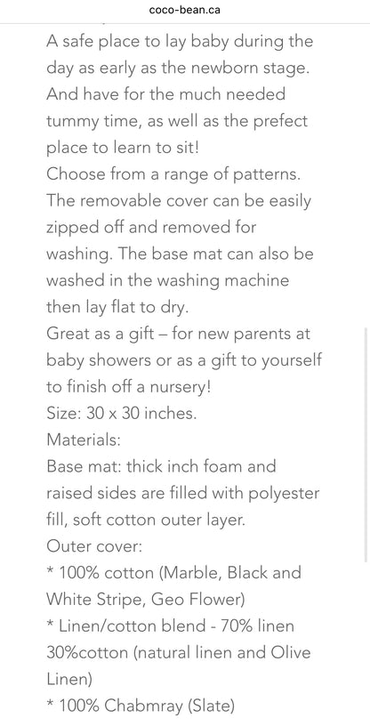 Coco Bean Tummy Time Mat - Slate