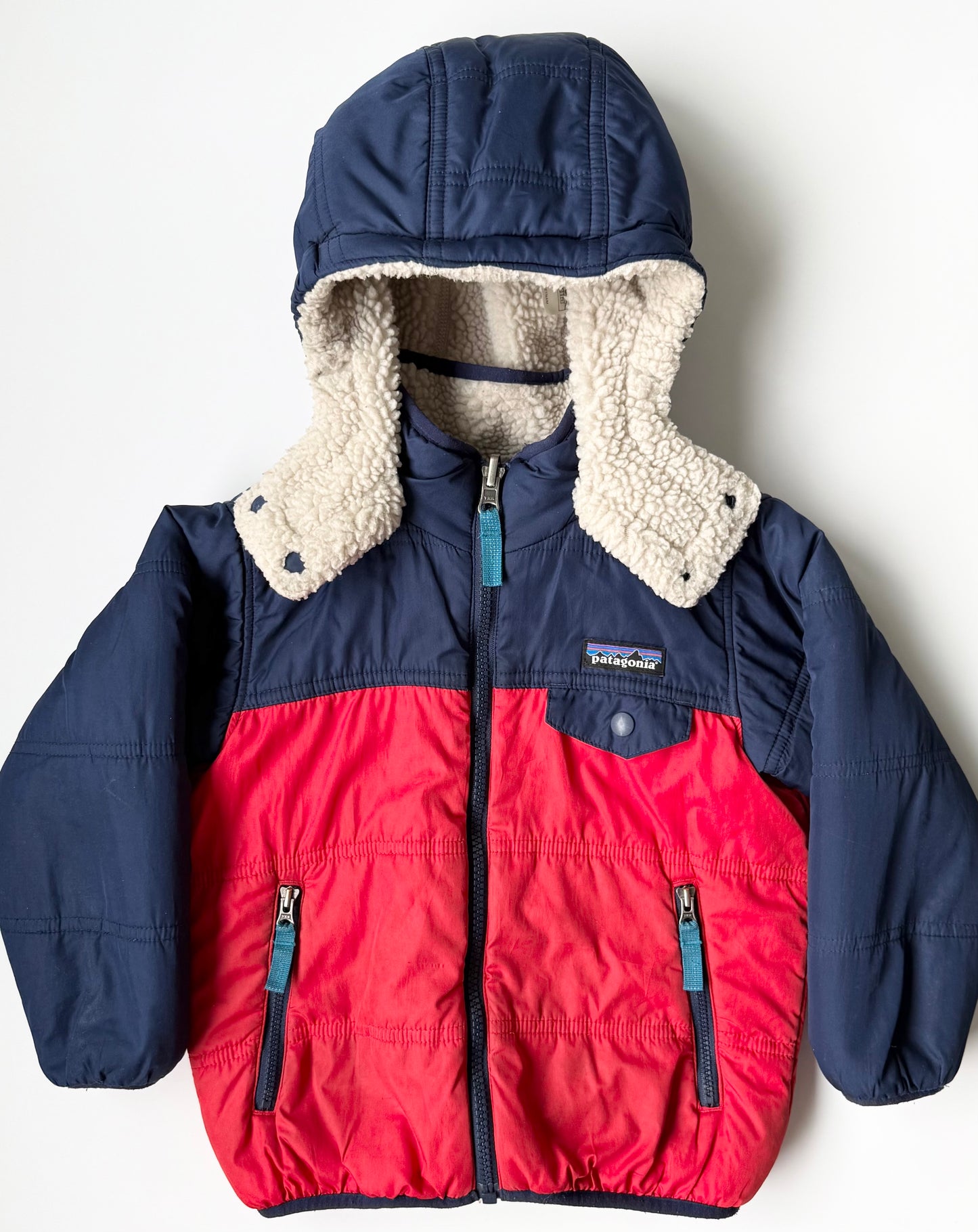 Patagonia Navy & Red Reversible Sherpa Tribbles Hoody Winter Jacket (4T)
