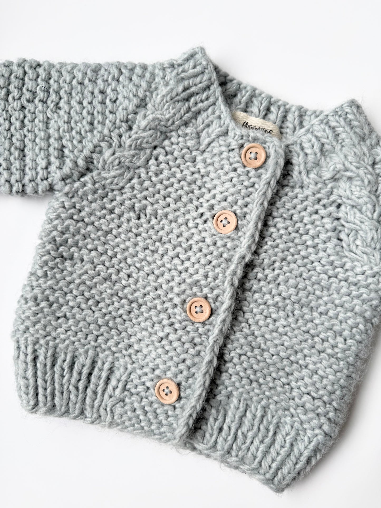 Huggalugs Grey Garter Stitch Chunky Knit Cardigan Sweater (6-12 Months)