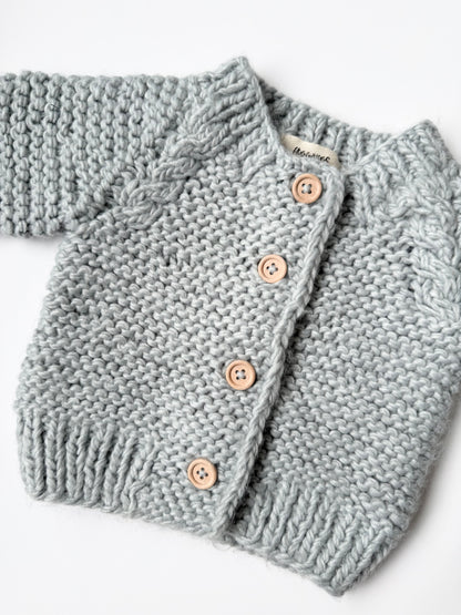 Huggalugs Grey Garter Stitch Chunky Knit Cardigan Sweater (6-12 Months)
