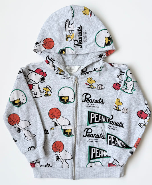 H&M x Peanuts Grey Snoopy & Woodstock Athletic Department Zip Up Hoodie (4-6 Years)