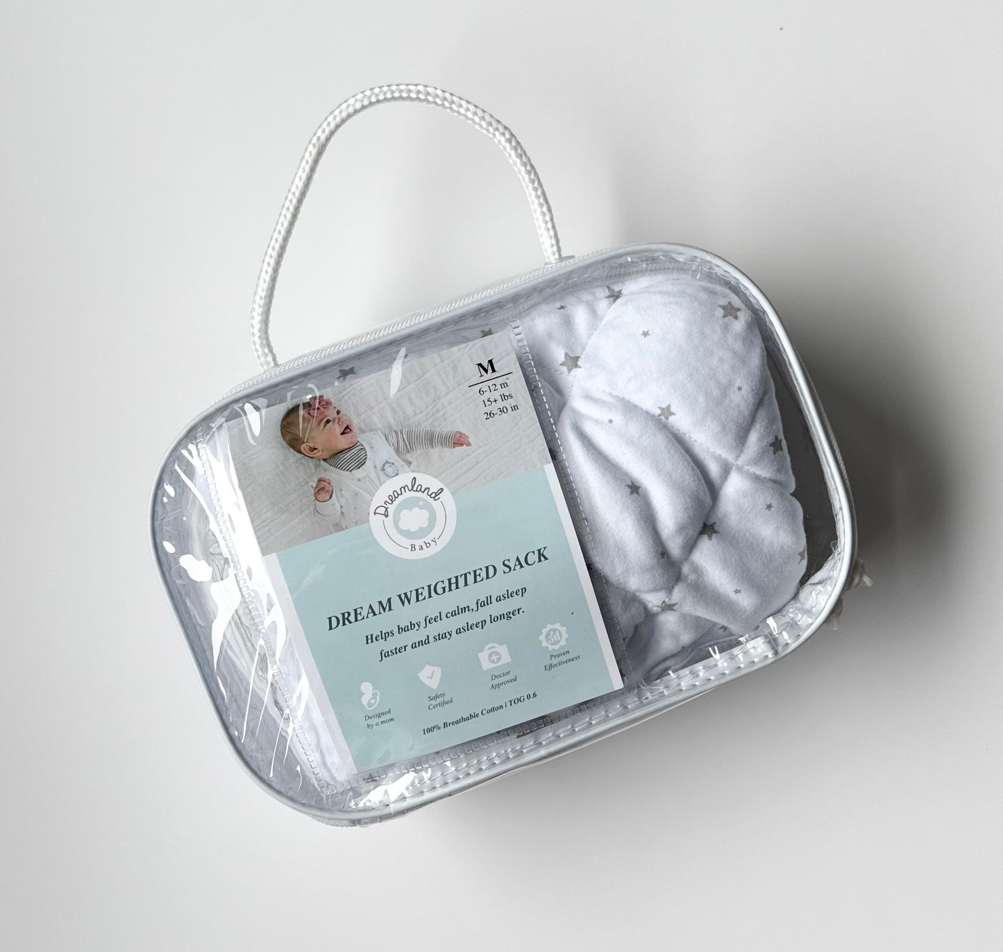 Dreamland Baby White & Beige Stars Weighted Sleep Sack (6-12 Months)