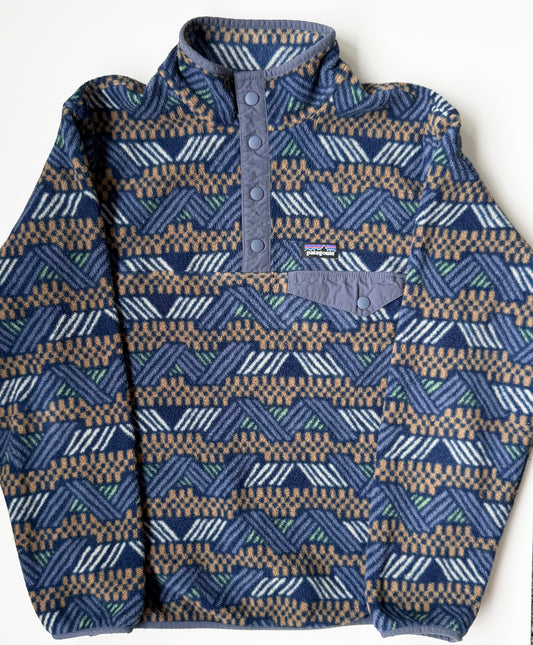 Patagonia Blue Patterned Fleece Lightweight Synchilla Snap-T Pullover - 14 Years (XL)