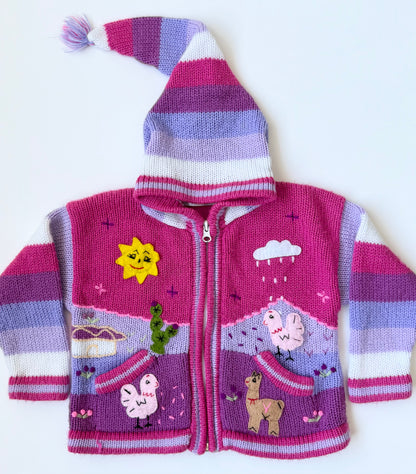 Made in Peru Pink & Purple Desert Knit Hooded Zip Up Sweater (2T)