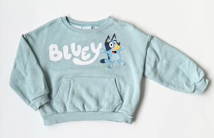Zara x Bluey Light Blue “Bluey” Large Front Pocket Crewneck Sweater (12-18 Month)