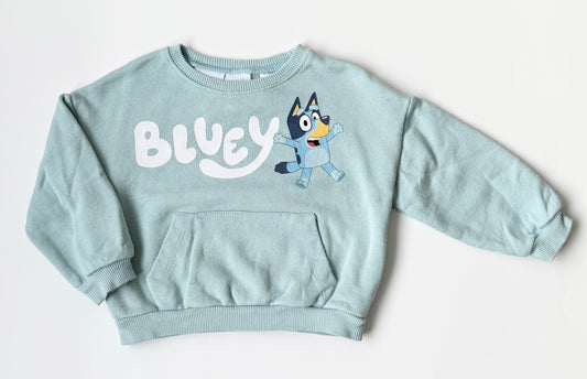 Zara x Bluey Light Blue “Bluey” Large Front Pocket Crewneck Sweater (12-18 Month)