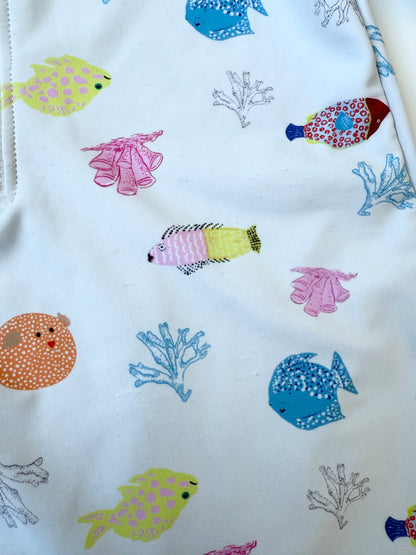 Rise Little Earthlings White Fishy Long Sleeve & Shorts Rashguard One Piece Swimsuit (2T)