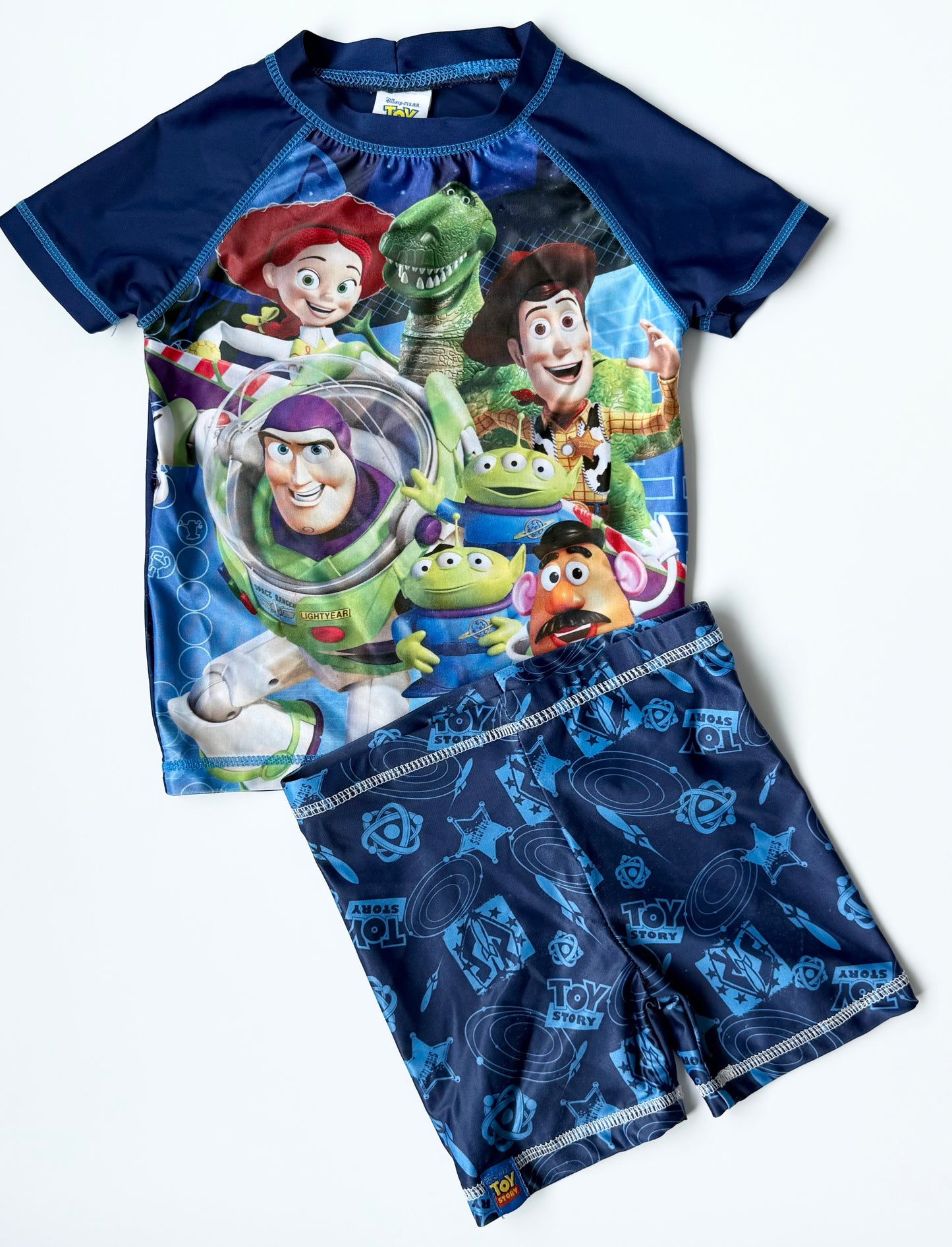 Disney Pixar Toy Story Characters Blue T-Shirt & Shorts Swim Set (3T)