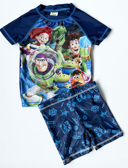 Disney Pixar Toy Story Characters Blue T-Shirt & Shorts Swim Set (3T)