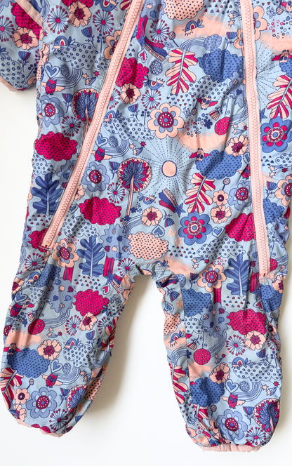 MEC Cocoon Bundle Up Blue & Pink Demask Floral Puffer Bunting Suit (12 Months)