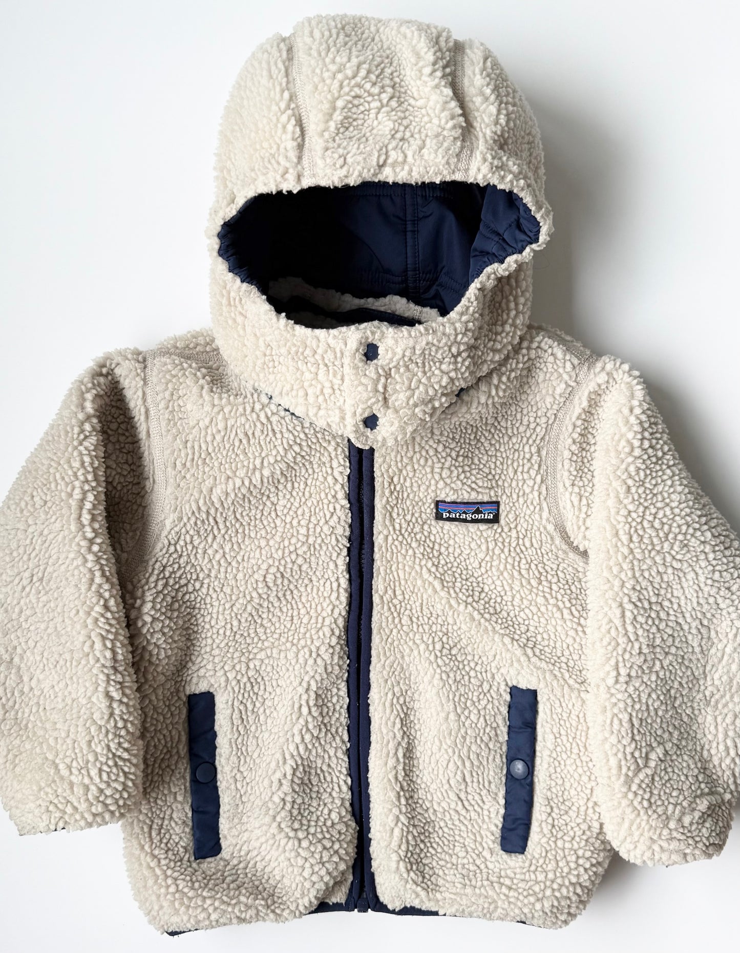 Patagonia Navy & Red Reversible Sherpa Tribbles Hoody Winter Jacket (4T)