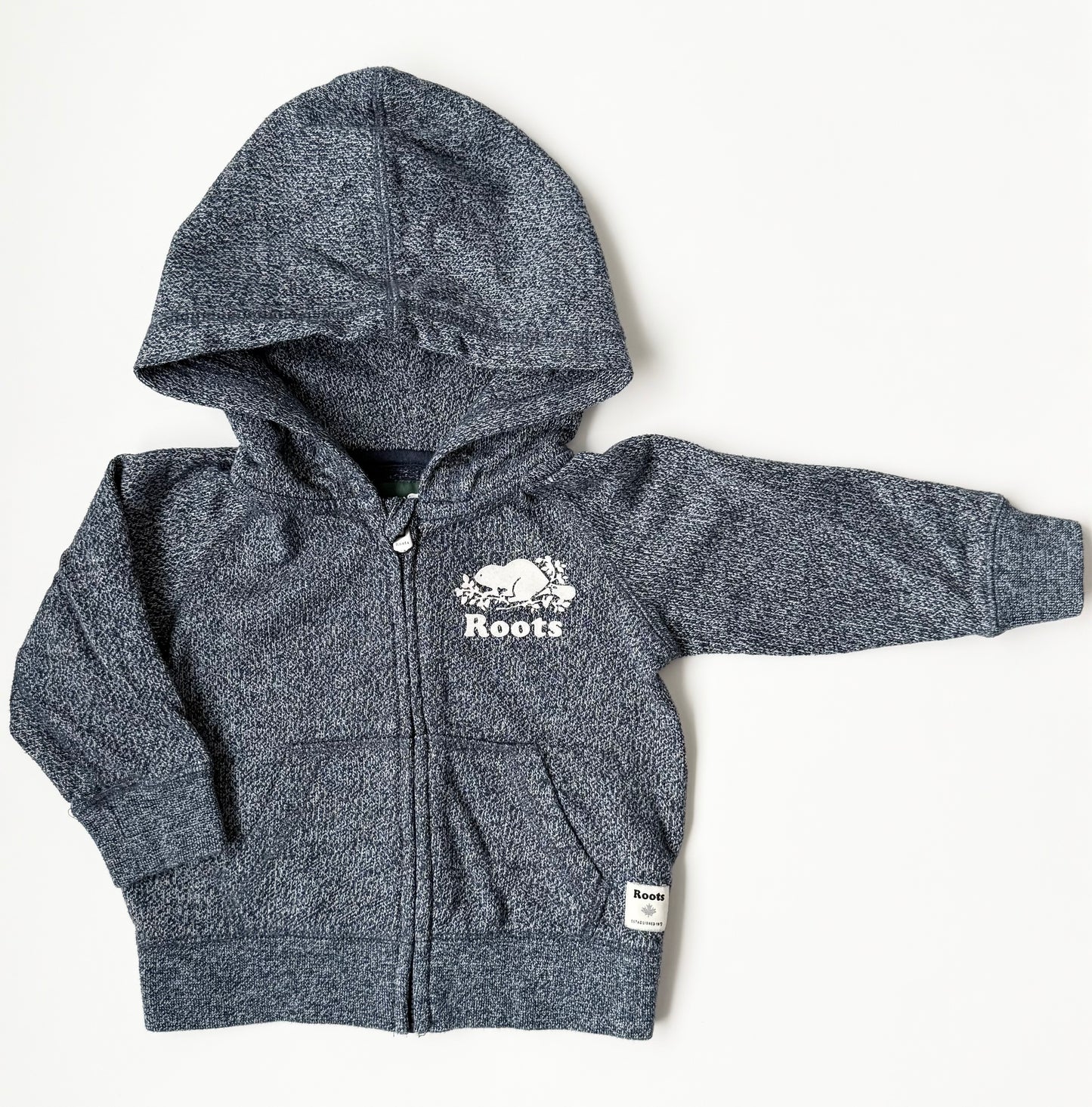 Roots Baby Heathered Blue Zip Up Hoodie (6-12 Months)