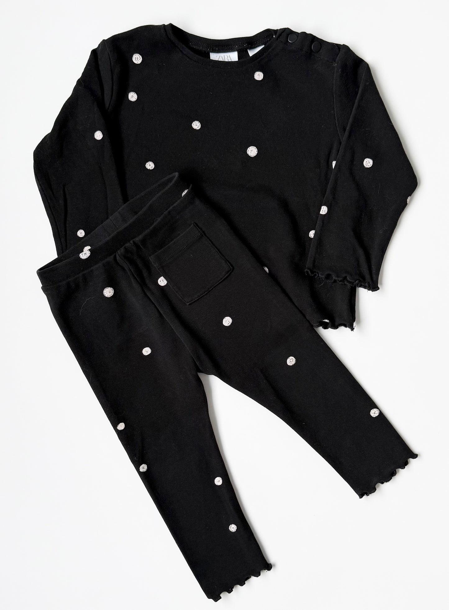 Zara Black & White Polkadot Long Sleeve & Leggings Set (12-18 Months)
