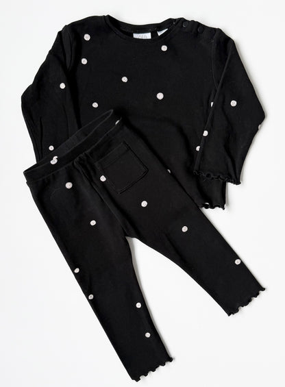 Zara Black & White Polkadot Long Sleeve & Leggings Set (12-18 Months)