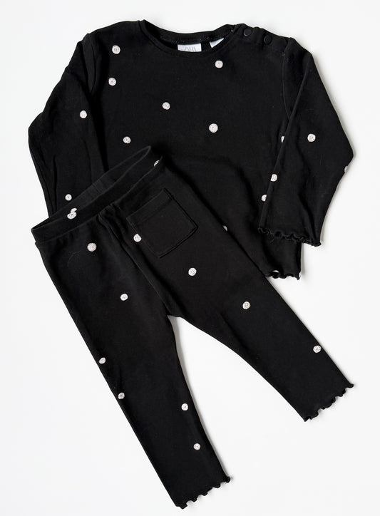 Zara Black & White Polkadot Long Sleeve & Leggings Set (12-18 Months)