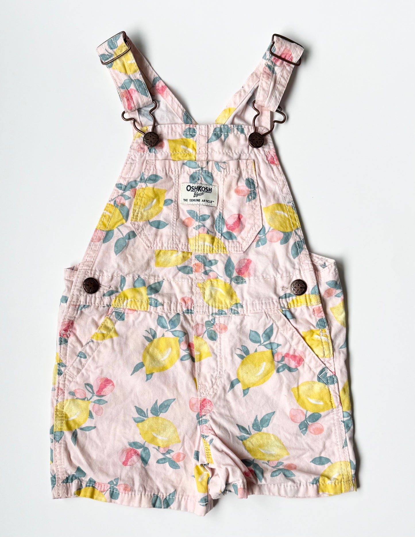Oshkosh Light Pink Lemons Shorty Overalls (2T)