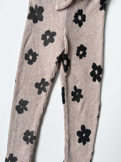 Zara Beige & Black Flowers Ribbed Long Sleeve & Leggings Set (18-24 Months)