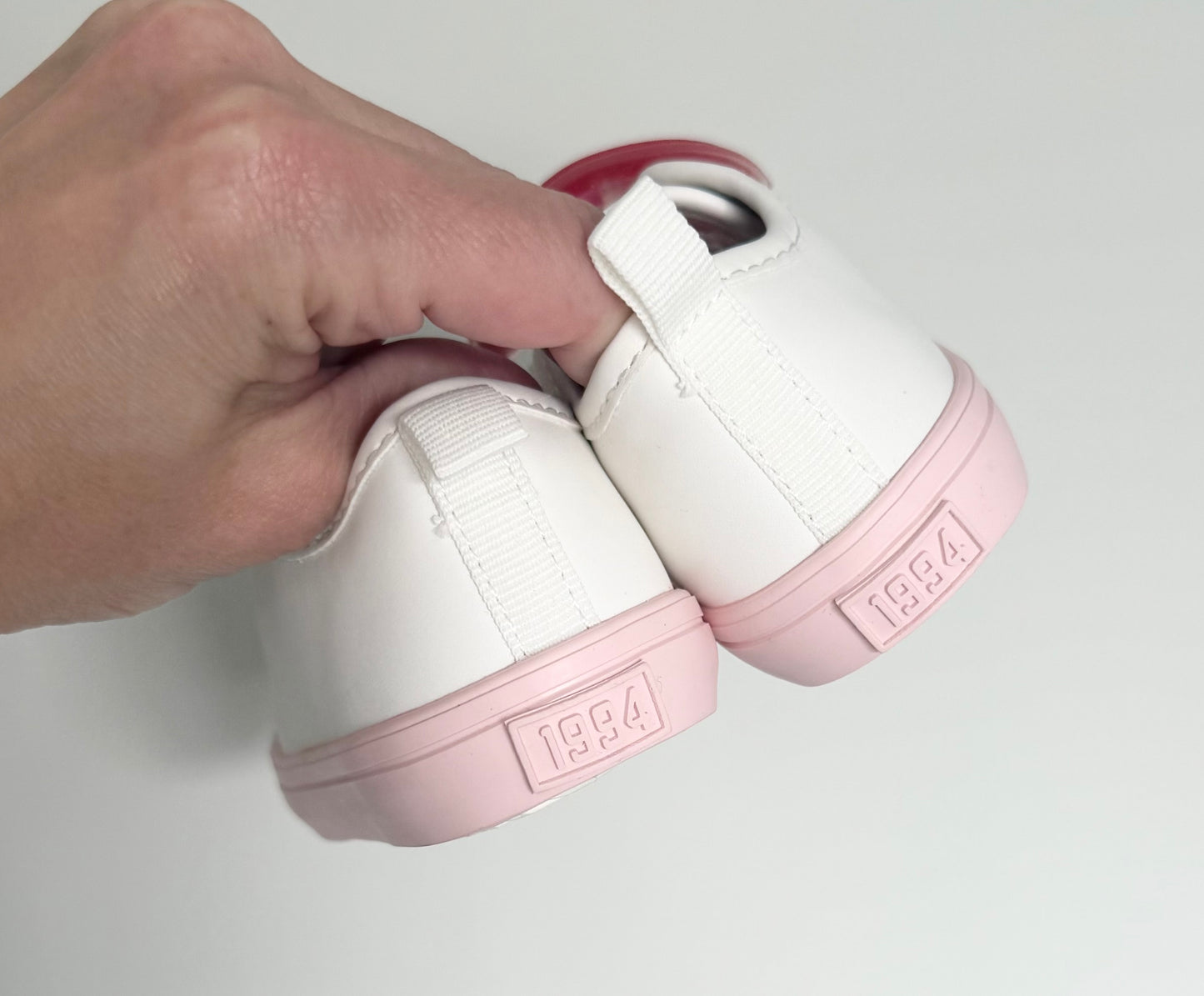 Old Navy White & Light Pink Rainbow Accessory Stretch Lace Sneakers (6)