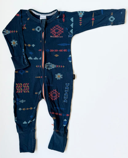 Bonds Wondersuit Navy & Colourful Geometric Sleeper Romper (3-6 Months)