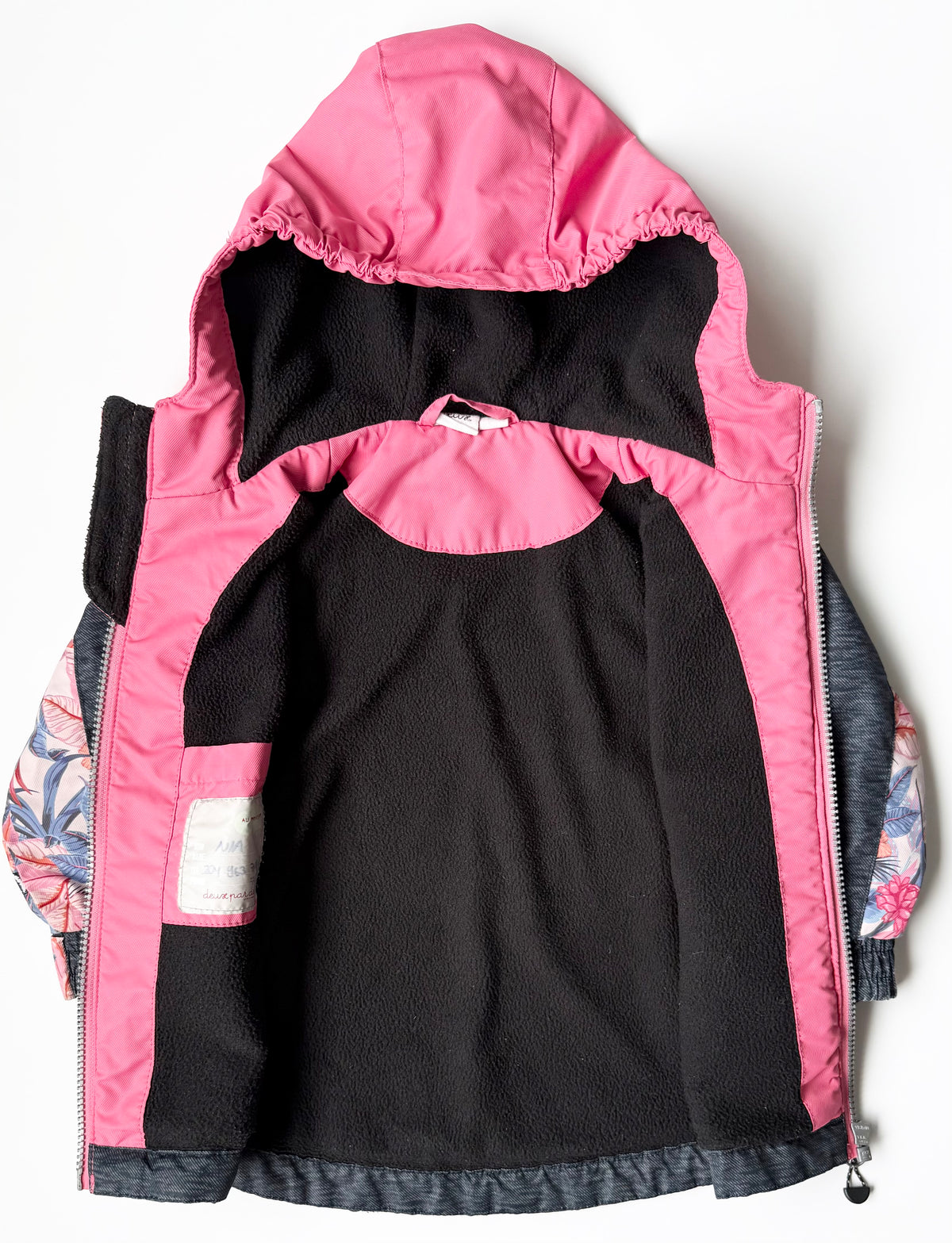 Deux Par Deux Pink & Grey Floral Fleece Lined Fall Jacket (2T)