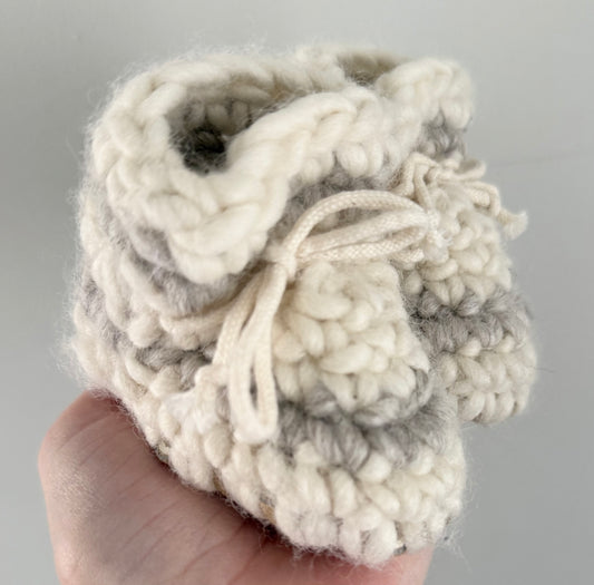 Knit White & Grey Booties (1)