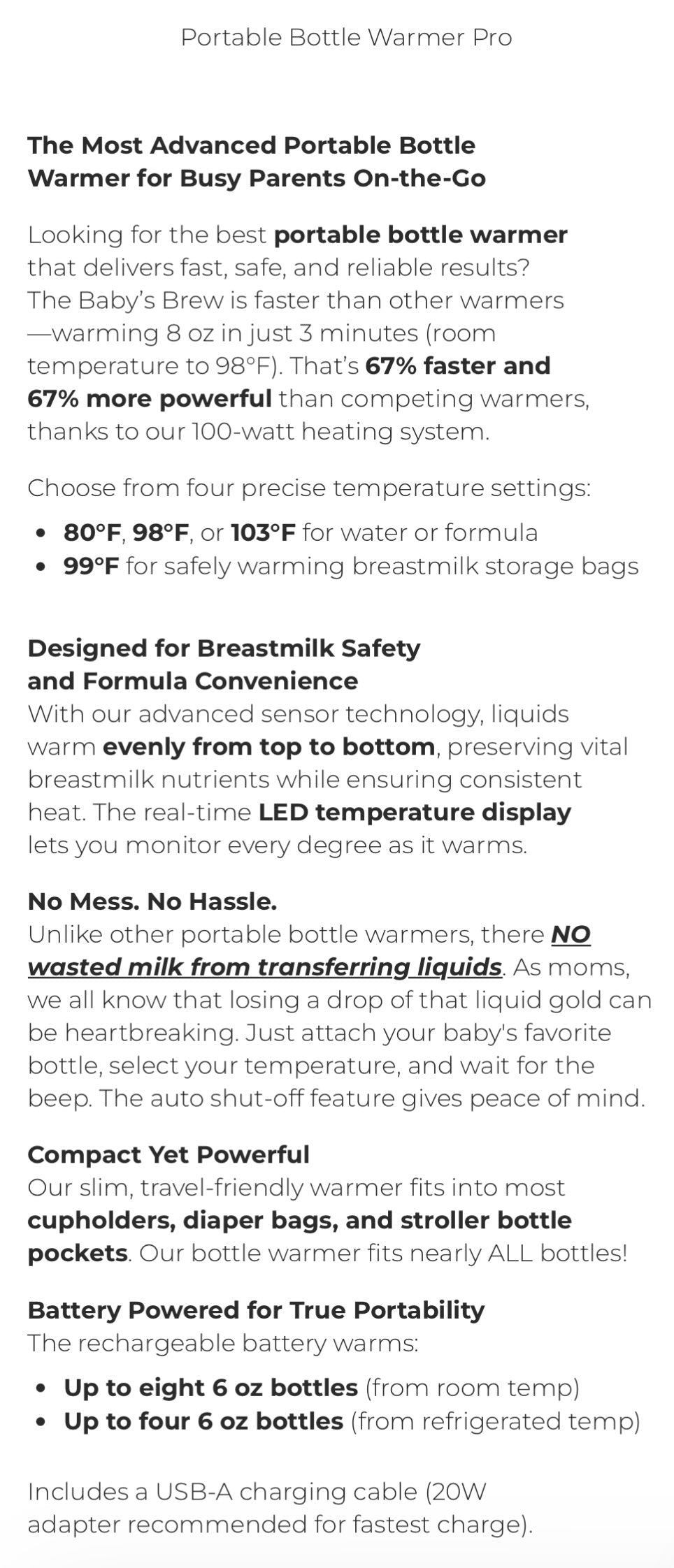 Baby’s Brew Portable Bottle Warmer